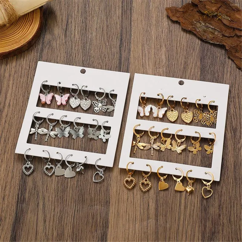 Hoop Earrings Cut Out Butterfly 9 Piece Creative Multi Heart Shaped Threader Earring