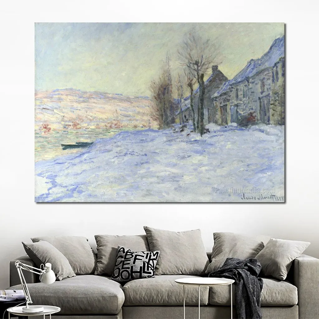 Peint à la main texturé toile Art Lavacourt soleil et neige Claude Monet peinture nature morte salle à manger décor