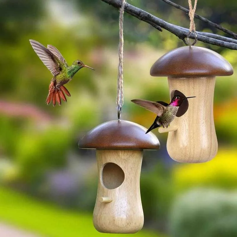 Trädgårdsdekorationer kolibri bo handgjorda trä hängande kolibri hus fågelbo bur hängde fågelhus för trädgård dekoration husdjur sovrum l230715