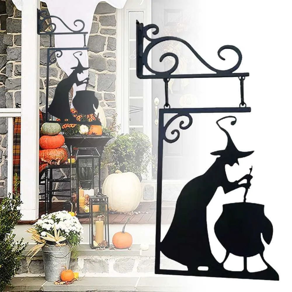 Garden Decorations Metal Vintage Witch Shape Cast Iron Garden Corner Sign Mysterious Witch Statue Witch Decorative Figures Ghosts Doorframe Decor L230715