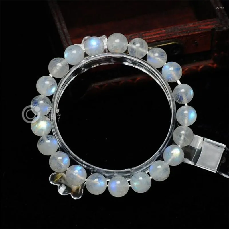 Strand ly naturlig Moostone Precious Blue Light Armband för kvinnor femme transparenta runda kristallpärlor stretch charm armband 9mm