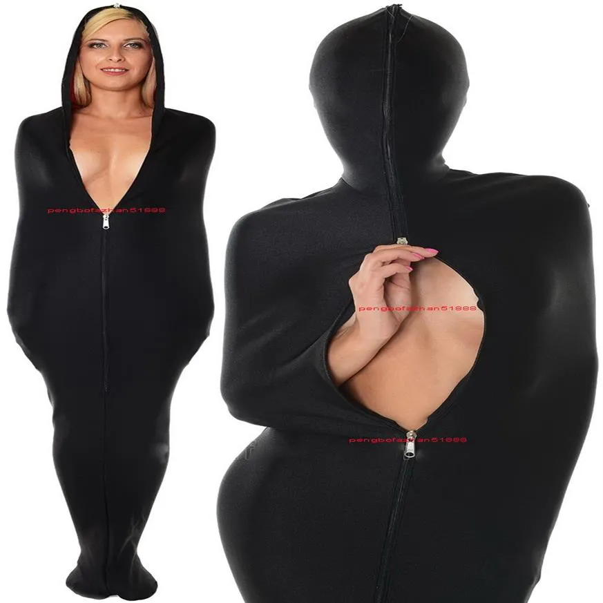 Negro Lycra Spandex Momia Disfraces Unisex Saco de dormir Traje completo Sexy Bolsas para el cuerpo Sleepsacks Catsuit Disfraz Fiesta de Halloween Fancy248A