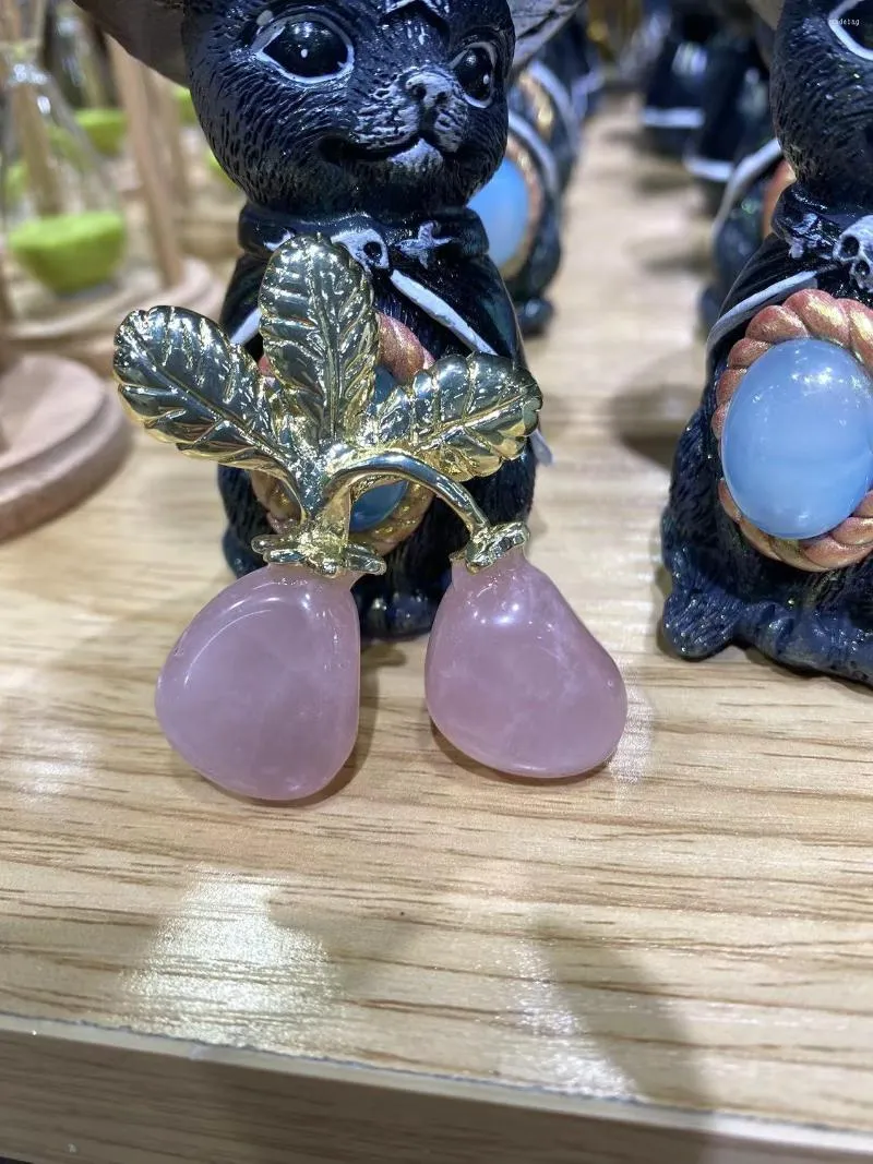 Figurines décoratives 1 pièces cristal de Quartz rose en forme de fraise pierres précieuses de guérison pierres polies cristaux naturels ornements de maison
