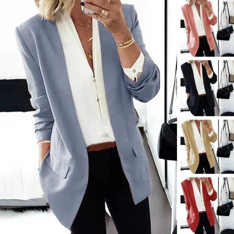 Coletes femininos cor sólida blazer fino feminino 2023 manga três quartos primavera e verão fino paletó curto blusas com fivela branca