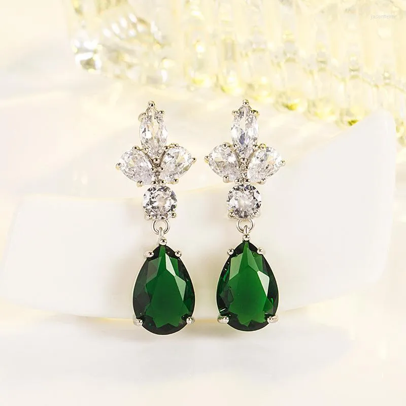 Pendientes colgantes de gota de agua de Jade verde Natural, joyería de moda de circón plateado 925, accesorios de amuleto tallado chino, regalos de amuleto para mujer