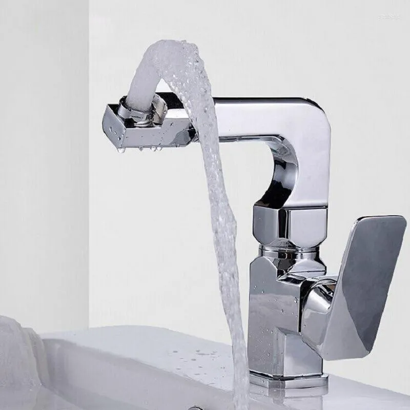 Bathroom Sink Faucets Square Turning Basin Faucet Single Hole For Wash Cabinet