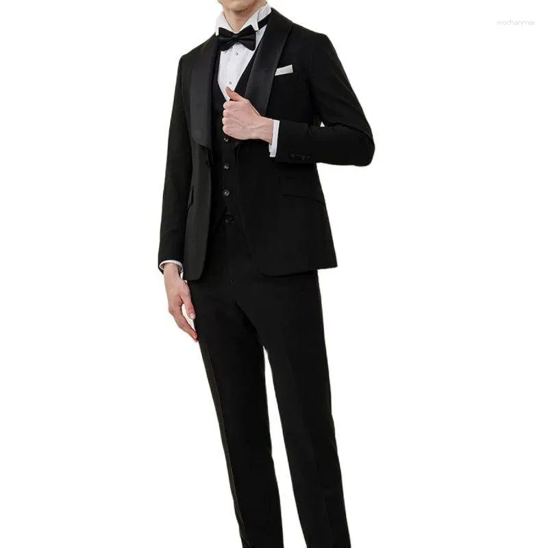 Men's Suits High Quality Fashion Black Suit 3 Pieces One Button Lapel Jacket For Men Business Casual Slim Blazer Party Wedding Banquet Dress