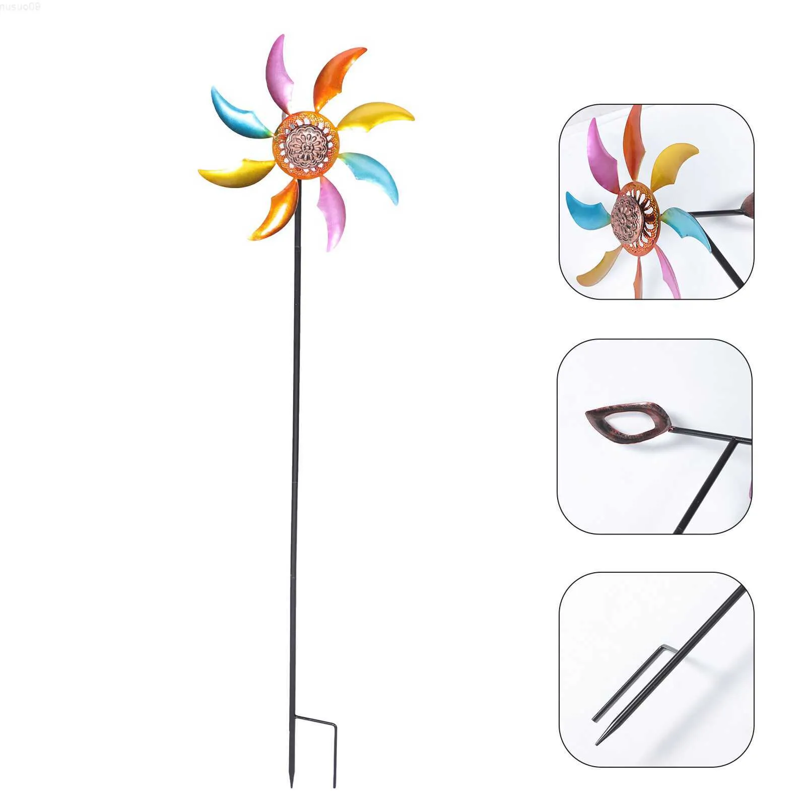 Garden Decorations Toy's barn smidesjärn Metall Windmill Decor Outdoor 120x30cm färgad trädgård Pinwheel Yard Colorful Large Child L230715