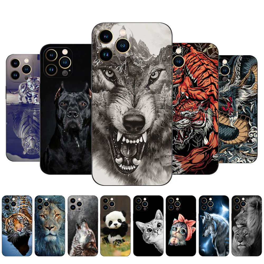 Per Iphone 13 Custodia Mini Pro Max IPhone13 Iphone13Pro 13Pro Custodia Tpu nera Lion Wolf Tiger Dragon