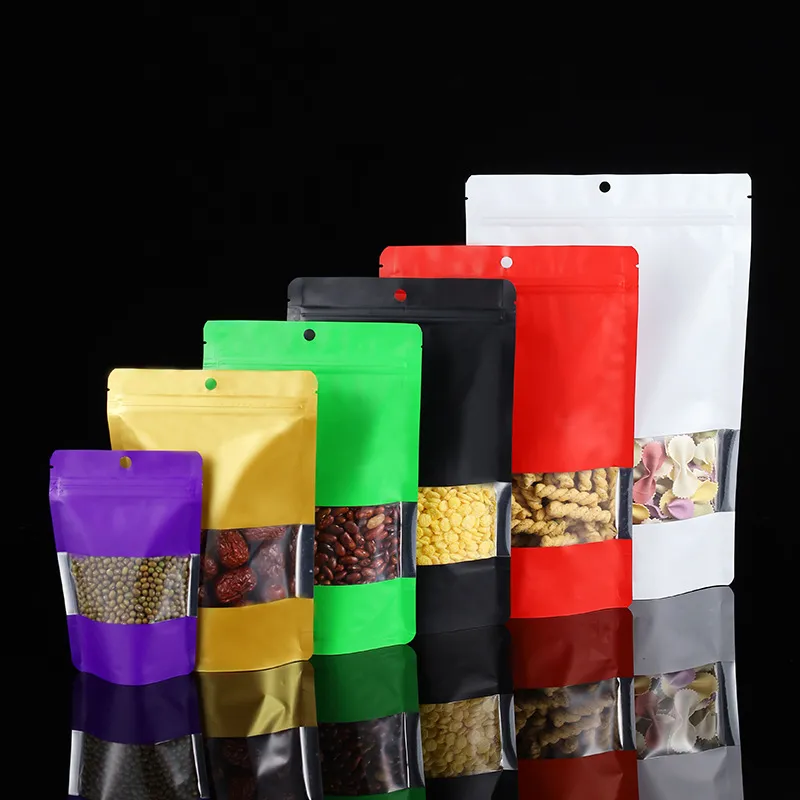 Sacs d'emballage refermables en papier d'aluminium, plastique auto-scellant, pochettes en plastique, sac de rangement de bijoux cadeaux avec fenêtre LX6013
