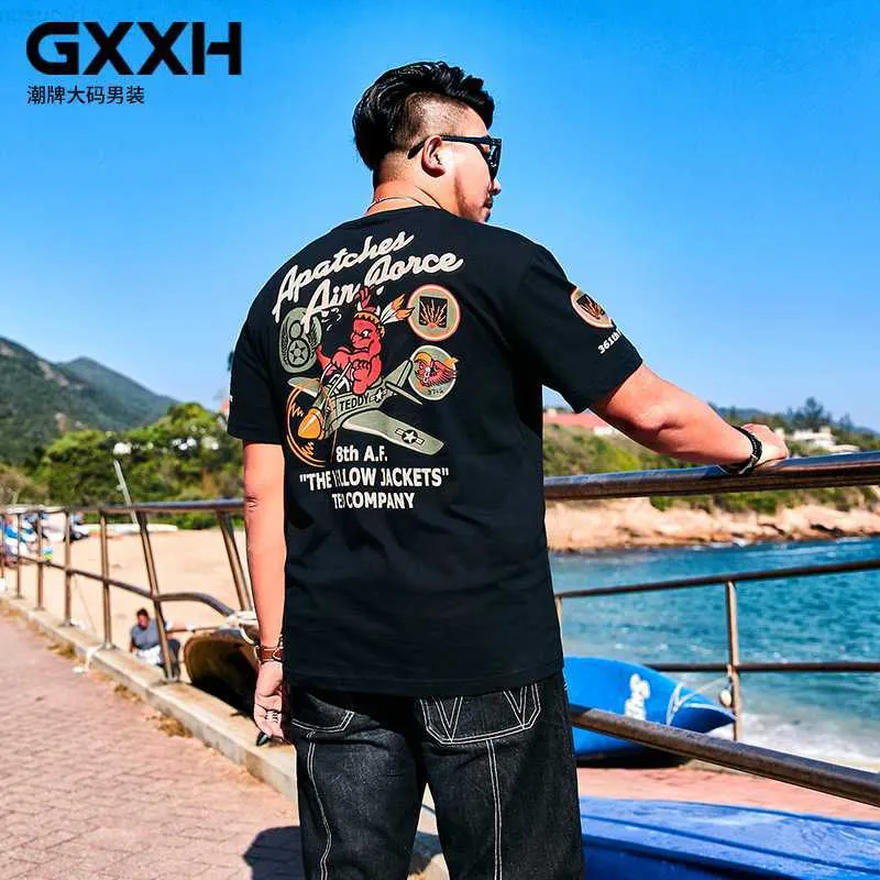 Men's T-Shirts New 2021 Summer GXXH Large Men's T-shirt Male Short-sleeved Fat Plus Size Cartoon Print T-shirt Casual Loose Tee Size 2XL-7XL L230715