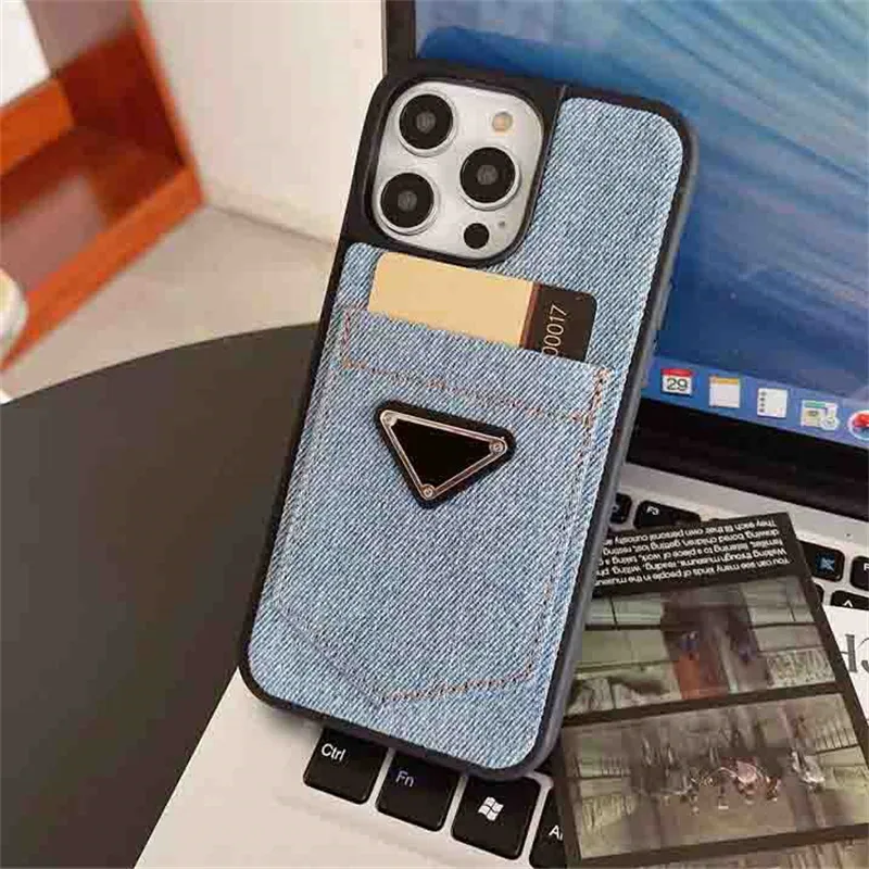 Pour Iphone 14Promax Denim Phone Casefashion Lettre Téléphone Couvre Drop Proof Iphone 13 Cas Avec Poche Pour Carte 12Promax Coquilles De Protection