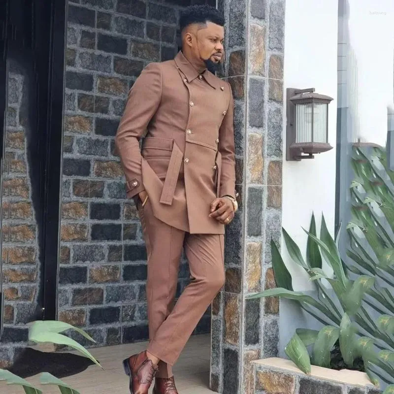Mens Suits Fashion Man High Neck Coat Pants Design Smoking