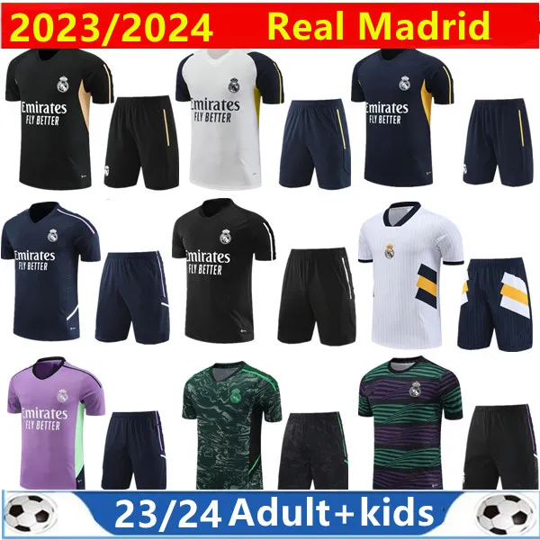 2023-2024 REAL Madrids TRACKSUIT set TRAINING suit 23/24 BENZEMA men and kids short sleeve vest football training suit chandal futbol surveyement