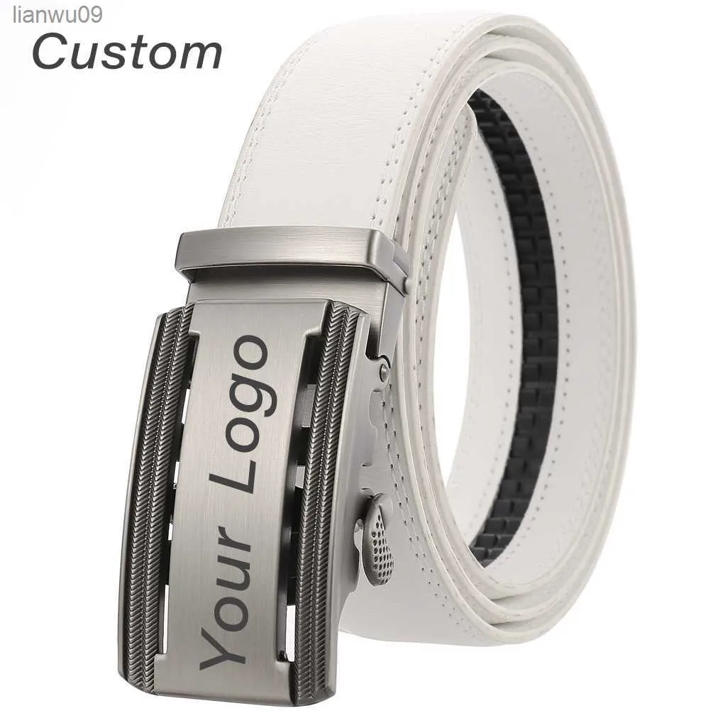 Personnalisé hommes blanc ceinture en cuir affaires personnalisé gravé nom hommes boucle automatique accessoires ceinture cadeaux L230704