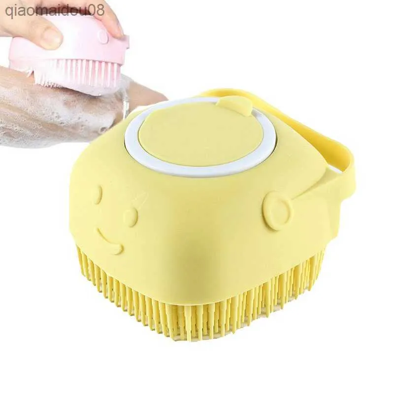 Distributeur d'épurateur multifonction en silicone Accueil Brosse de bain Voyage pour bébés Kit de bain pour animaux de compagnie Brosse de bain en silicone avec crochet L230704