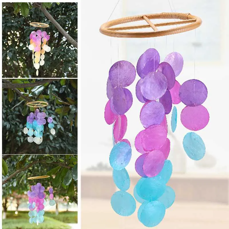 Décorations de jardin arc-en-ciel Capiz coquillage carillons éoliens suspendus à la main peint coloré plage côte décoratif pour patio jardin cour décoration L230715