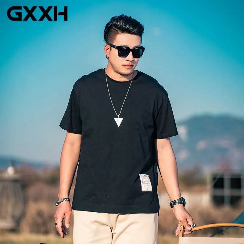 Men's T-Shirts GXXH 2023 Summer Men's Short-sleeved Side Slit T Shirt Large Size Cotton Pure Color Black White All Match Tops Oversized L230715