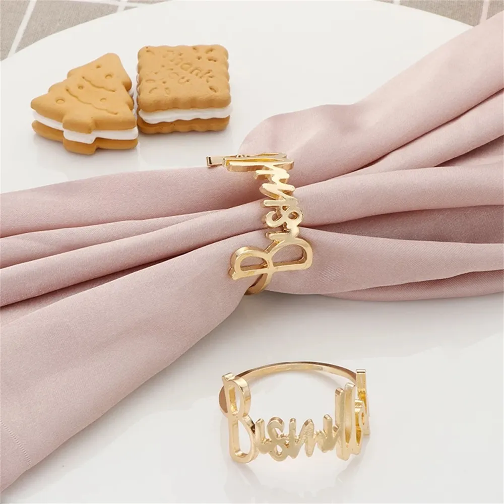 Ramadan Decorations Set Napkin Rings- 6 Pcs Bismillah Letter Metal Napkin Ring Set Alphabet Napkin Buckles Holder Table Decor For Wedding, Party, Ramadan, Banquet (Gold Table Decor Ramadan