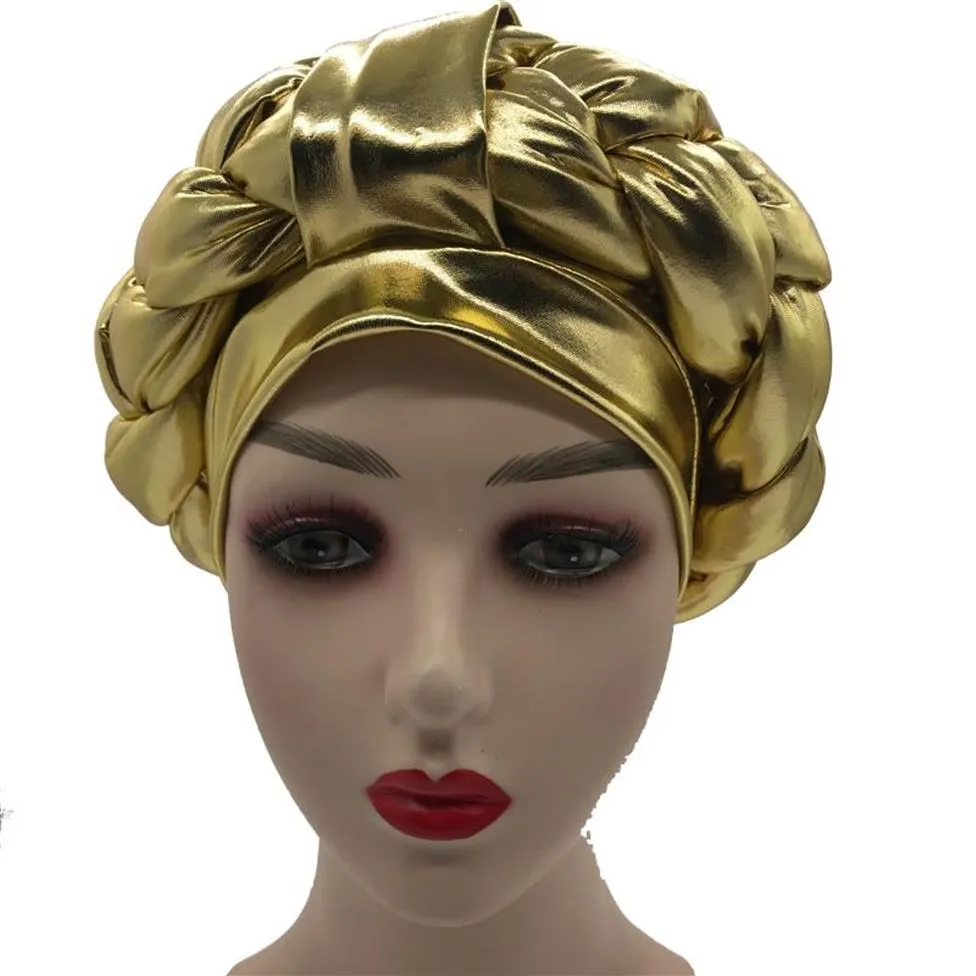 Etnische Kleding Nieuwste Moslim Hijab Motorkap Vrouwelijke Headwrap Vlechten Tulband Cap Voor Vrouwen Klaar Om Te Dragen Afrikaanse Auto Gele Tulbanden Nig305K