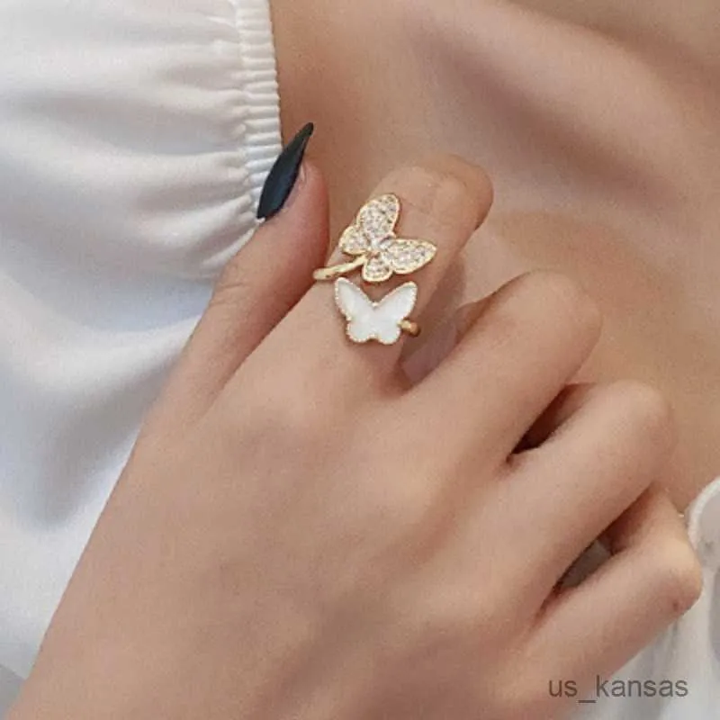 Bandringe Doppelte Schmetterlingsringe für Frauen Öffnung Verstellbarer Zeigefingerring Ring Luxusschmuck Temperament Zubehör R230715