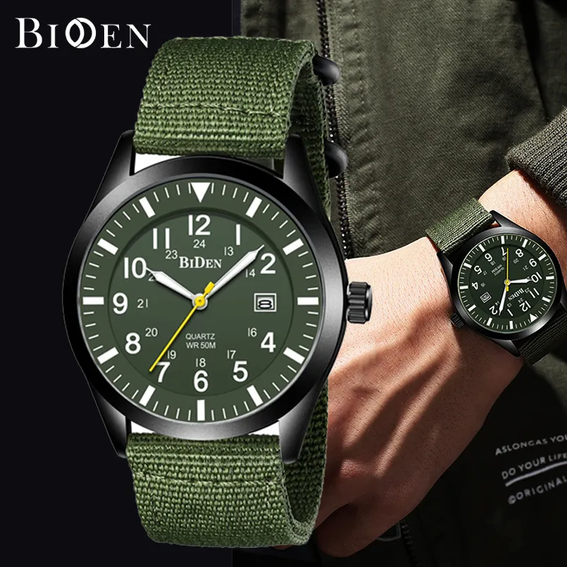 Biden Men Quartz Watch 12/24Hours Scale Wristwatch Military Sport Waterproof Watches Calendar Date Clock Male Relogio Masculino