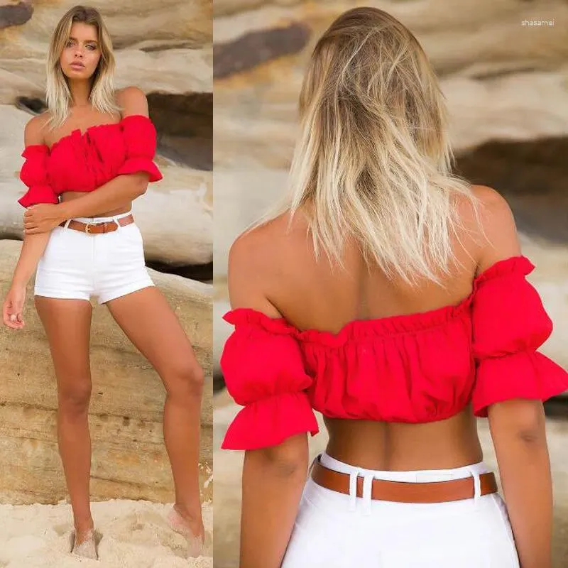 Camicette da donna Sexy da donna con spalle scoperte Summer Crop Top Indossano volant Bralet Bandeau Boobtube