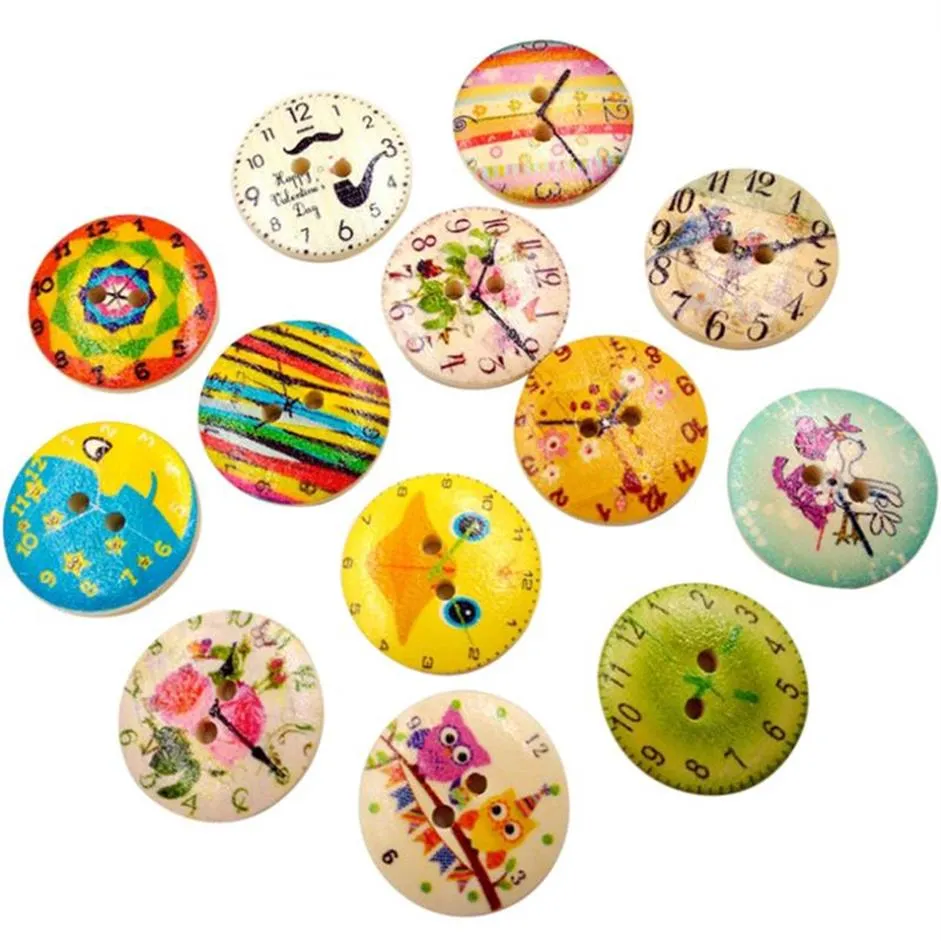 50PC Vintage Wood Clock Sewing Accessories Buttons 2 Holes Sewing Scrapbooking Crafts Accessories for Clothes Bags 40SP18292q