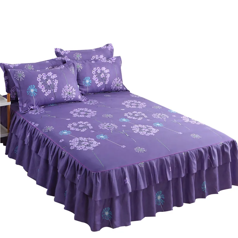 Set di biancheria da letto con motivo floreale romantico nordico in cotone con gonna arruffata, copriletto matrimoniale, decorazione per la casa