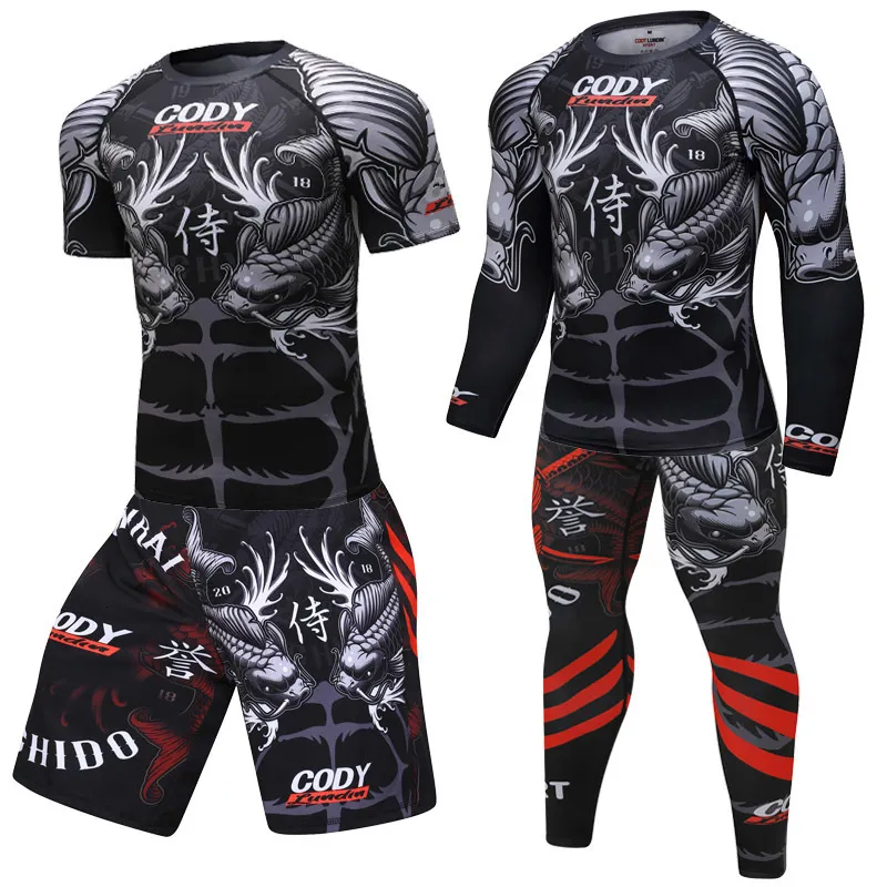 Fatos de treino masculinos Camisa de compressão masculina jiu jitsu bjj Ternos esportivos Conjuntos de secagem rápida Roupas esportivas Joggers Treino Academia Fatos de treino para corrida 230715