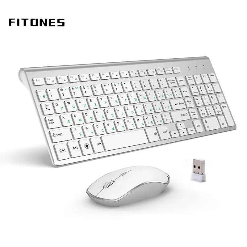 Keyboard Mouse Combos Russian Version 2.4G Clavier sans fil et ergonomie de souris Portable Interface USB Portable Fashion haut de gamme Slumeur White 230715