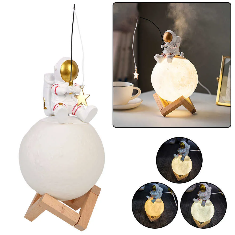 Cendriers décoration de la maison LED figurines d'astronaute lune veilleuse Miniature lune lampe humidificateur espace homme froid brouillard Machine x0627