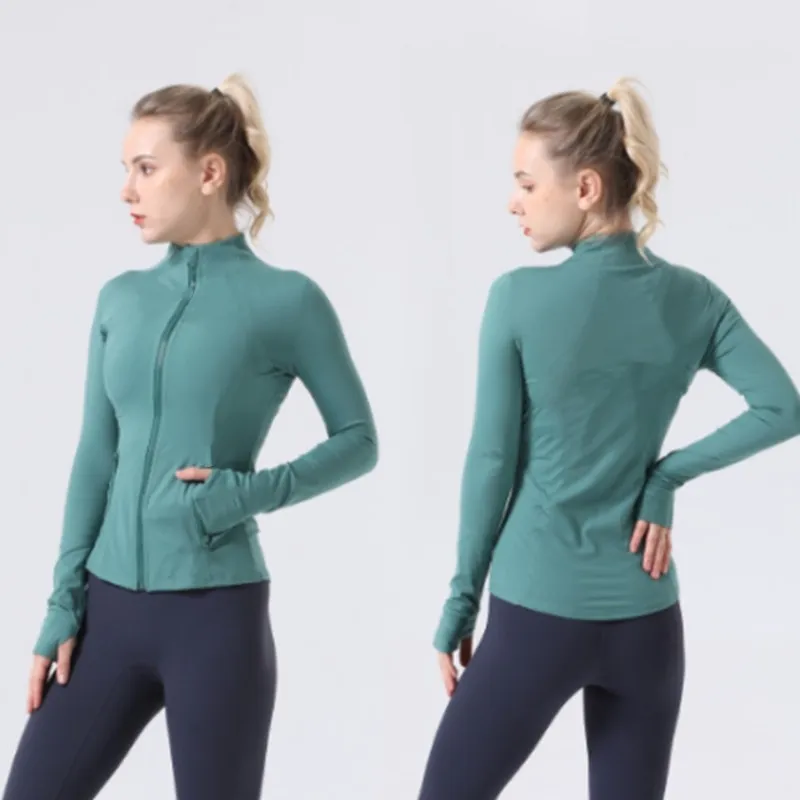 Women's fiess clothes long-sleeved Breathable Running Yoga Slim Fit Sports High Elastic Jacket Sweatshirts Zipper Nylon_voghion.com
