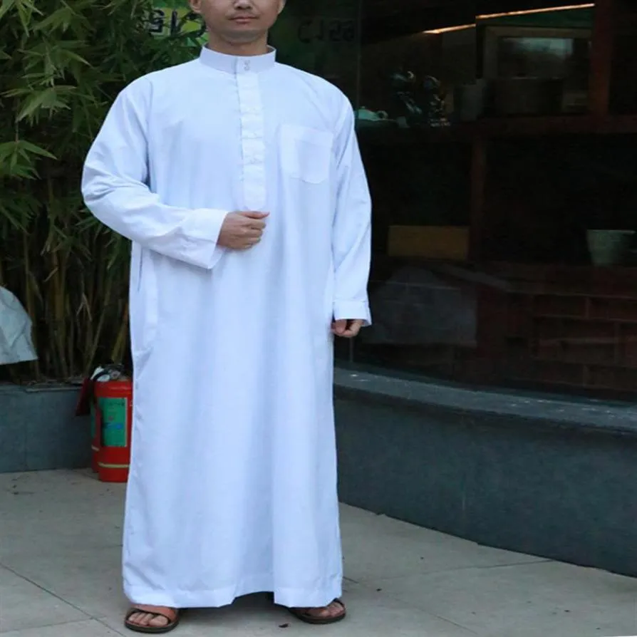 Saoudien arabe à manches longues Abaya vêtements islamiques hommes longue Robe caftan musulman pour le Pakistan priez grande taille Jubba Thobe Ethnic288F