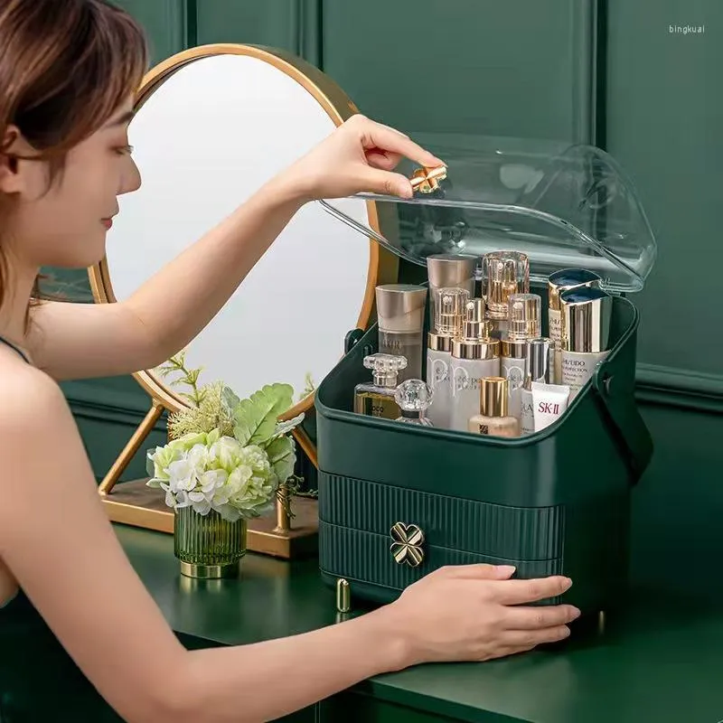 Boîtes de rangement Makeup Lipstick Organisateur Cosmetic Desktop Skin Care Products Salle de finition résistante à la poussière