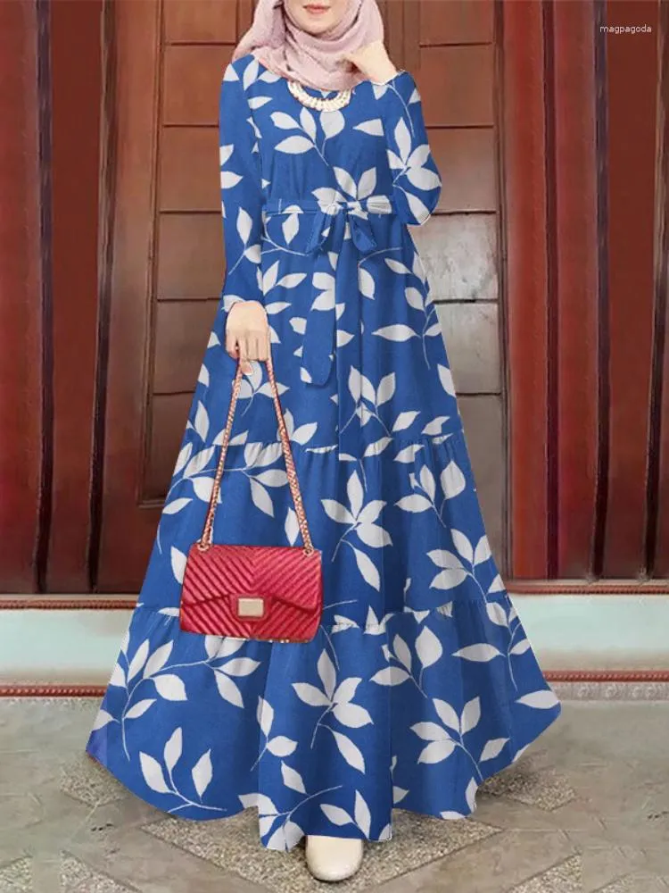 Plus Size Muslim Fashion Dress With Flowers Print Elegant Long Robe Abaya Abaya For Women S 5XL Sizes Lace Up Clothes From Magpagoda 26.35 DHgate.Com