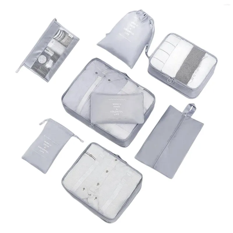 Förvaringspåsar 9st snyggt vattentätt för reseskor Packing Cube Set Multifunktion Portable DrawString Bag Compression Suftcase Cosmetics