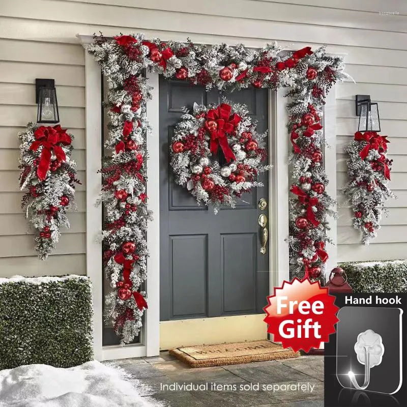 Dekorativa blommor Juldekorationer 2023 Wreath Rattan Set Wreaths for Doors Year Flower Garland Outdoor Home Decor