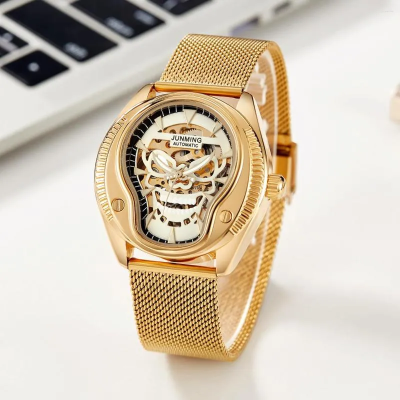 Wristwatches JUNMING Top Brand Authentic Carved Wristwatch Fully Automatic Men s Watches Fashion Luxury Mechanical Male Clock Reloj Hombre