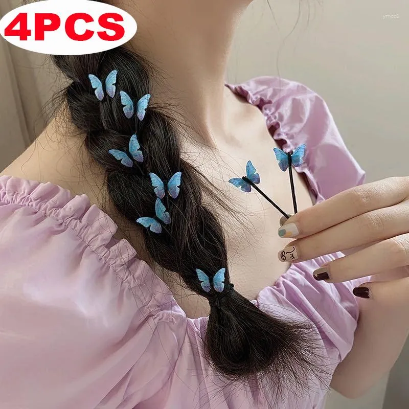 Haarspeldjes 4 Stuks Blauwe Vlinder Haarspelden Elegante Gaas Voor Vrouwen Leuke Handgemaakte Mode Zomer Vakantie Sieraden Accessoires A