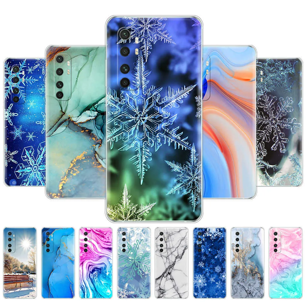 Dla Xiaomi Mi Note 10 Lite Case 6.47 cala miękka krzemowa okładka telefoniczna TPU na note10 torba marmurowa Snow Snow Flake Zimowe Boże Narodzenie