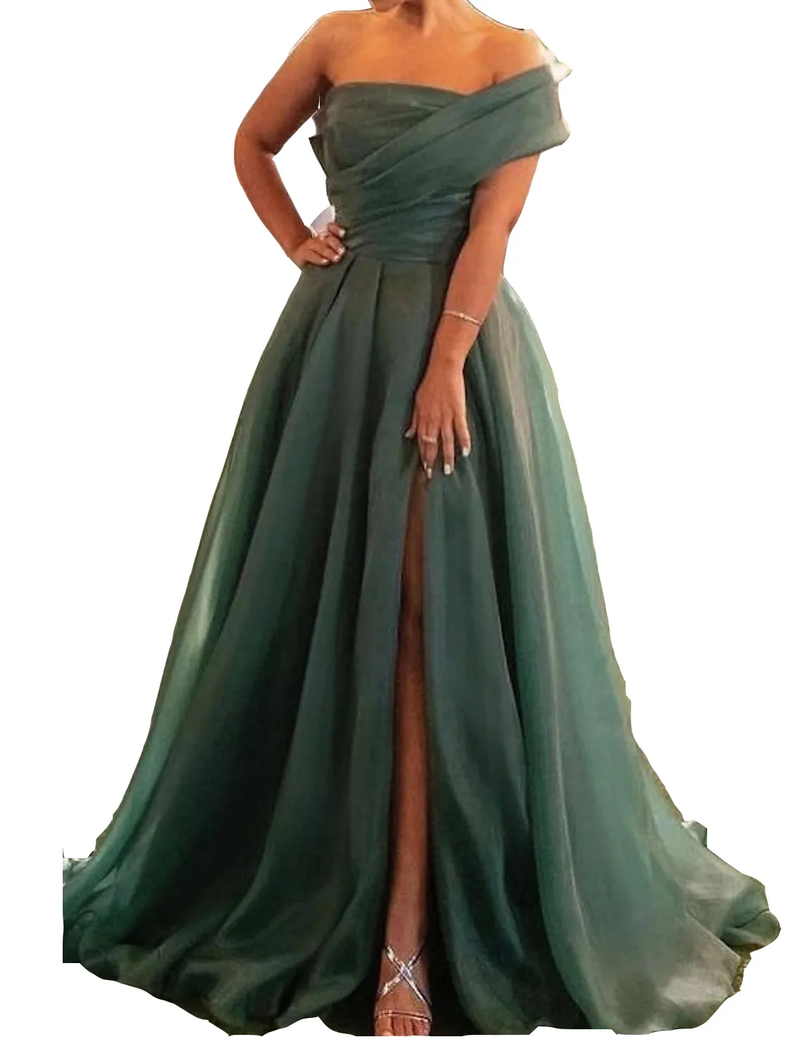 slim fit dress slacks Missord Draping Emerald Green Dress XH2158 Online Sale – MISS ORD main image 1
