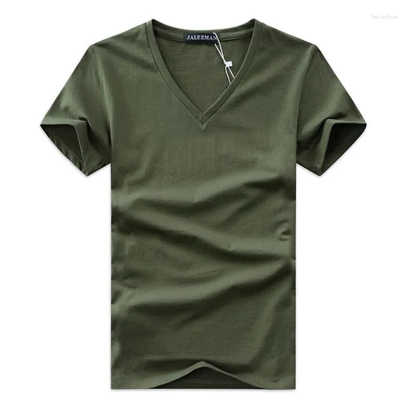 Männer Anzüge H159 Sommer Casual V-ausschnitt Atmungsaktive Marke T Shirt Männer Kurzarm Einfarbig Baumwolle Tops Tees S-5XL