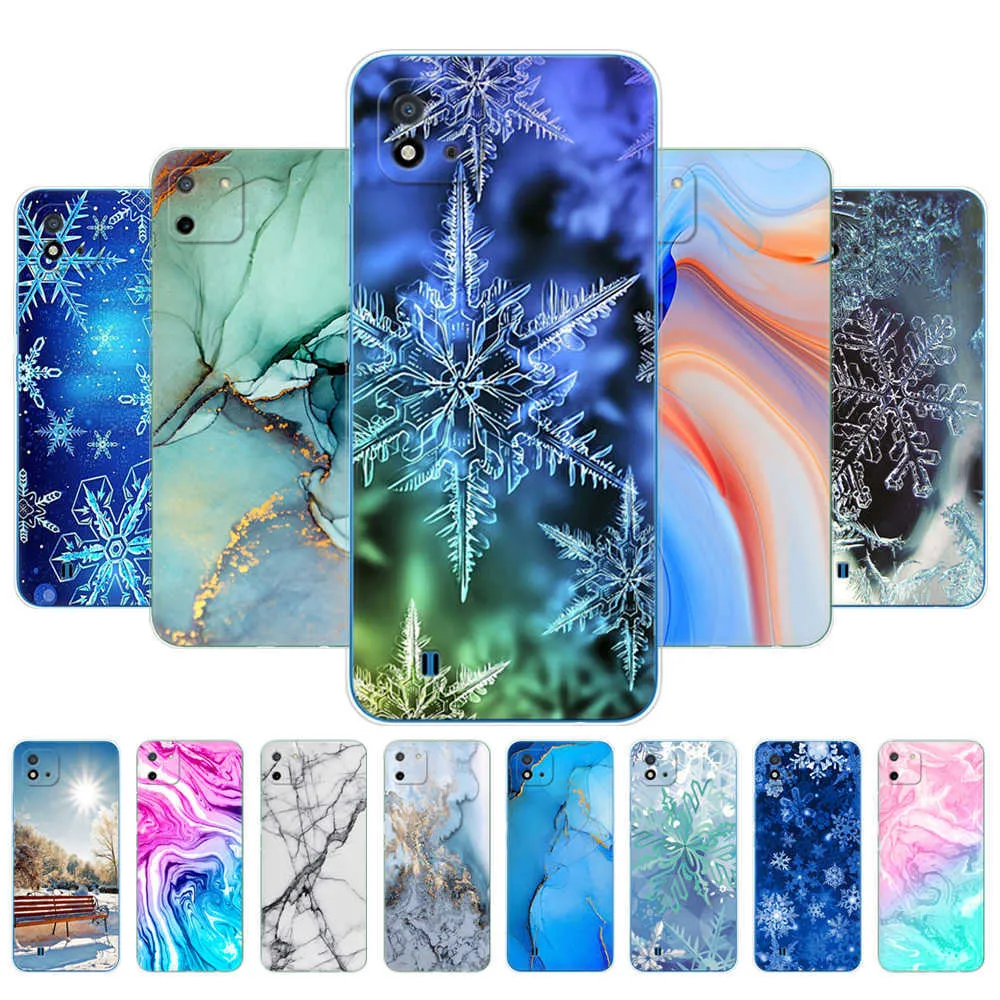 Do Realme C11 2021 2020 Case 6.5 cala tylna okładka telefoniczna Oppo Realmec11 RMX3231 RMX2185 Bag Marmur Snow Płatnie Zimowe Boże Narodzenie