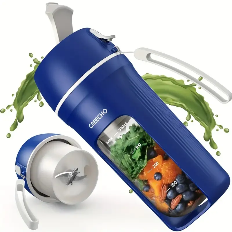 Liquidificador portátil, miniliquidificador para beber com uma mão para shakes e smoothies, liquidificador pessoal de 12 onças com USB recarregável, feito com material sem BPA portátil