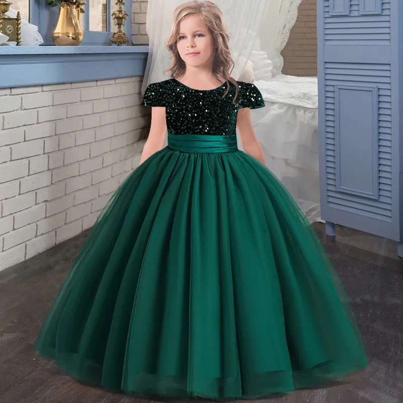 Flickans klänningar Formell tonåring Kids aftonklänning för flickor Barn Kostyms paljett Wedding Prom Dress Girl Princess Dresses 11-12 år 230715