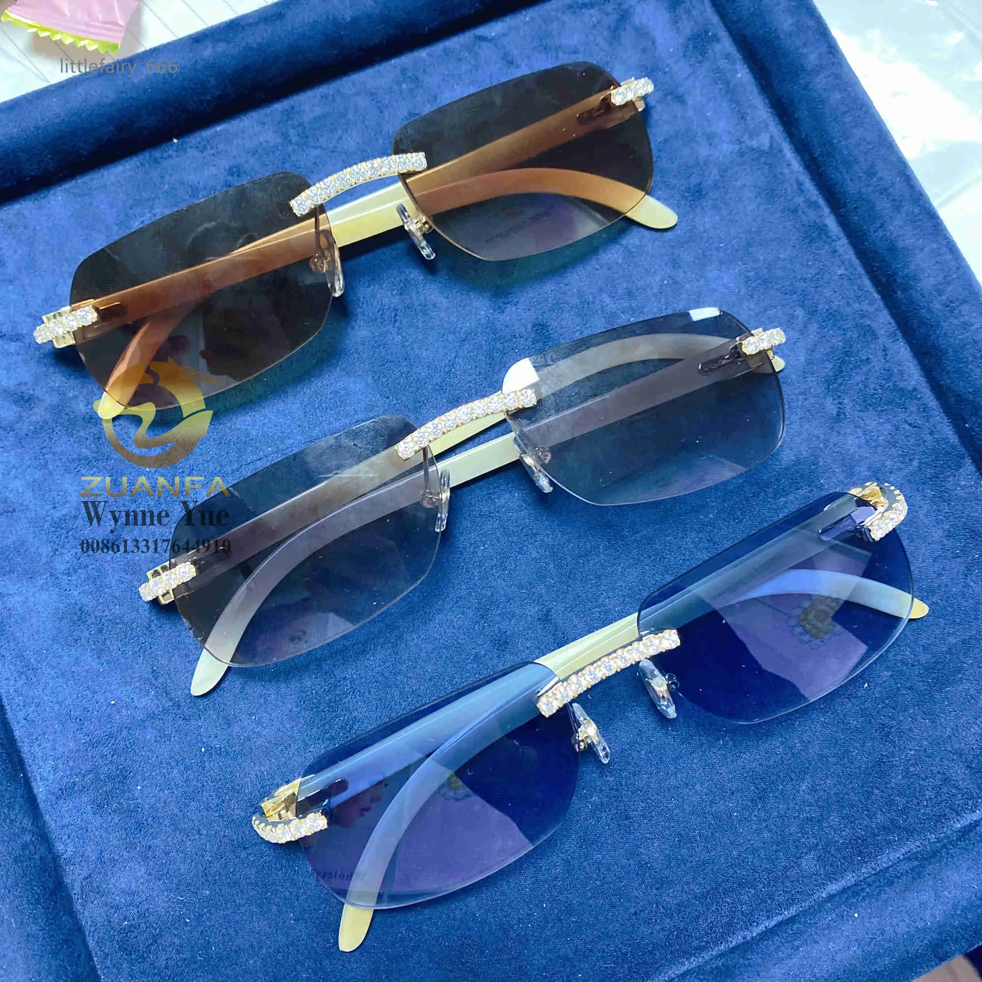 Stylish Stainless Steel VVS Moissanite Colored Lens Rimless Sunglasses Mens For Men Wholesale