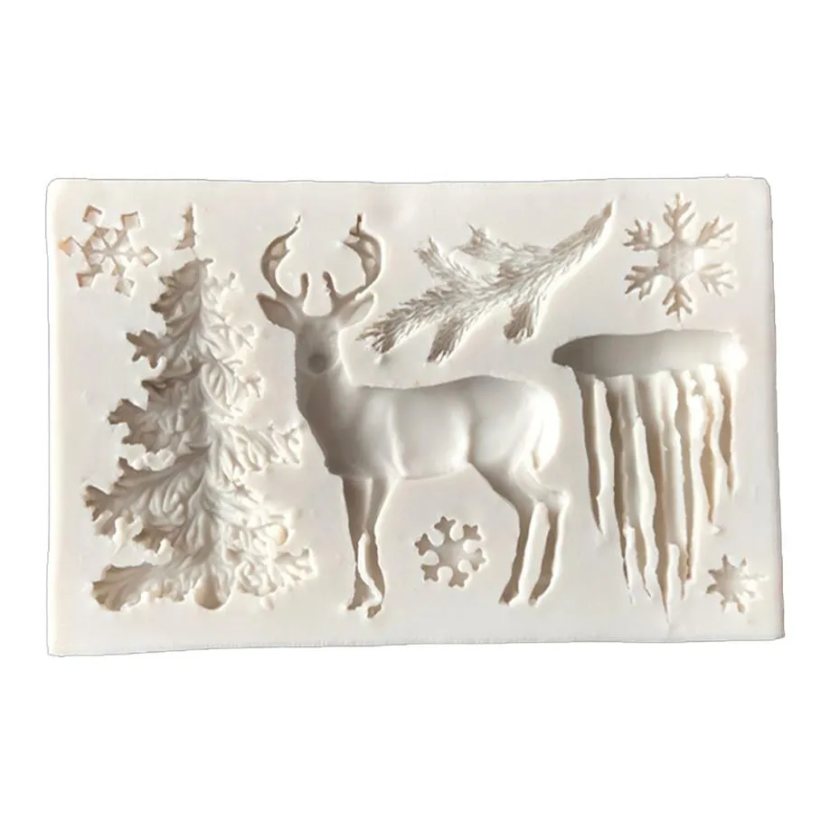 CORATED Utile Albero di Natale Alce Fiocco di neve Stampo in silicone Cioccolato Gelatina Stampo da forno Strumenti artigianali per lo zucchero Decorazione per torte fondente238S