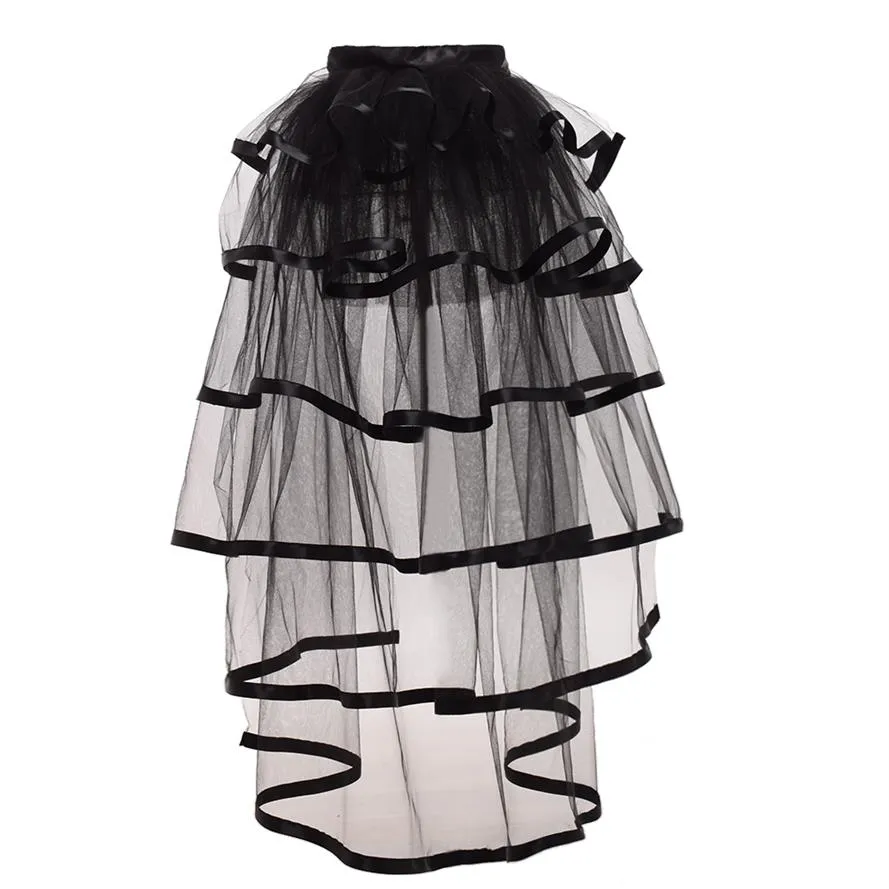 Fato de saia tutu de tule preto em camadas para mulheres gótico vitoriano steampunk overskirt preto branco vermelho roxo 257 g