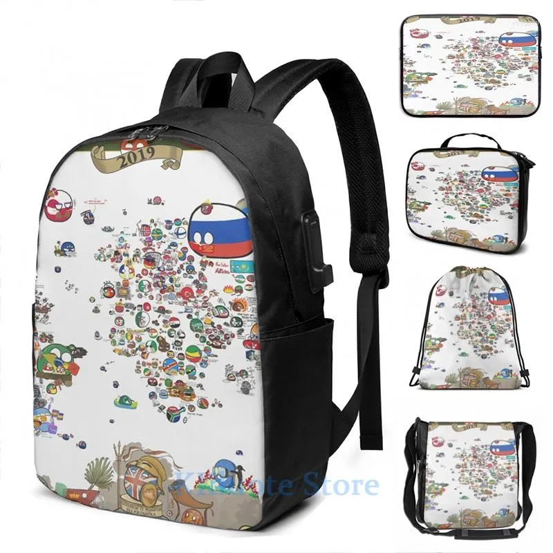 Backpack Funny Graphic Print 2023 Countryballs USB Charge Men School Bags Women Bag Travel Laptop